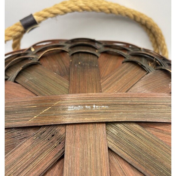 Vintage Leather Sewing Tool Craft Caddy Basket with Rope Handle Made In Japan - Picture 6 of 6